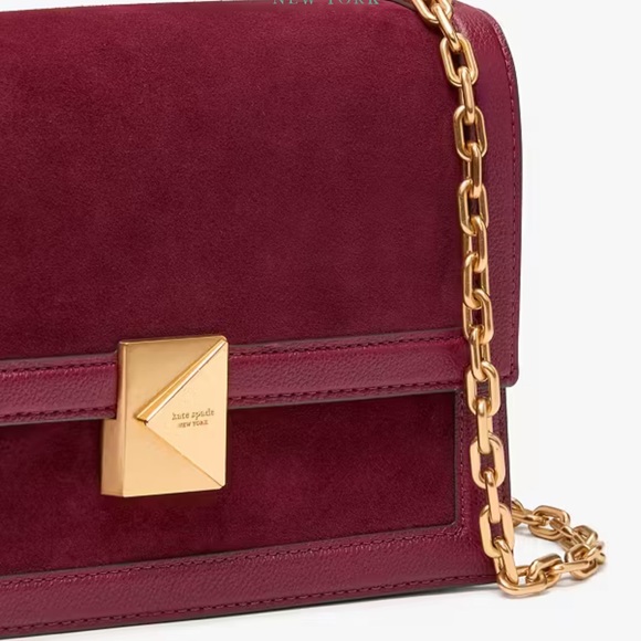 NWT-Kate Spade-Deco Pebbled Leather & Suede-Chain Shoulder Bag-Cherry Juice-$358 - Picture 12 of 16